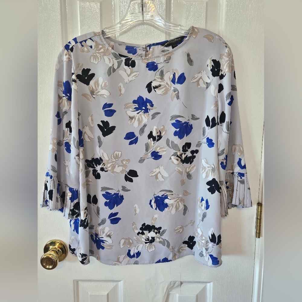 Banana Republic Floral Blouse - Blue, Black, and Cream Medium